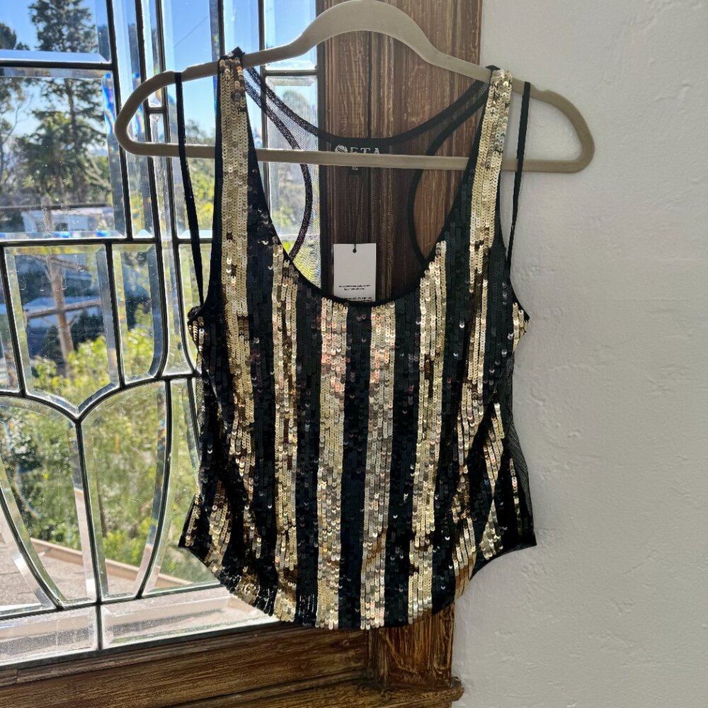 SETA 'Spark' Black & Gold Sequin Mesh Tank / NWT - Picture 7 of 8